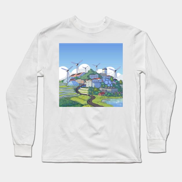 Solarpunk City Long Sleeve T-Shirt by Ginkgo Whale